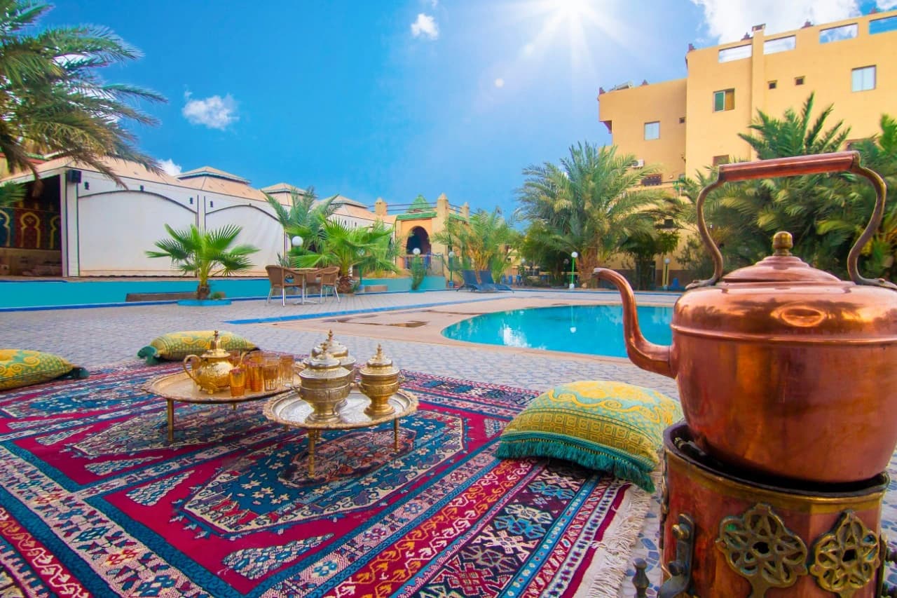 Courtyard pool and traditional Moroccan architecture at Riad Lghiam